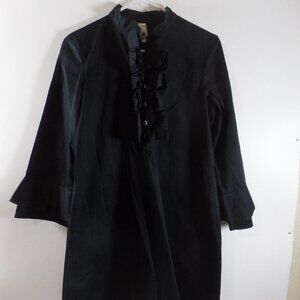 Sita Black Dress Womens Med - Ruffles at the 3/4 Sleeves & Snap Front Close